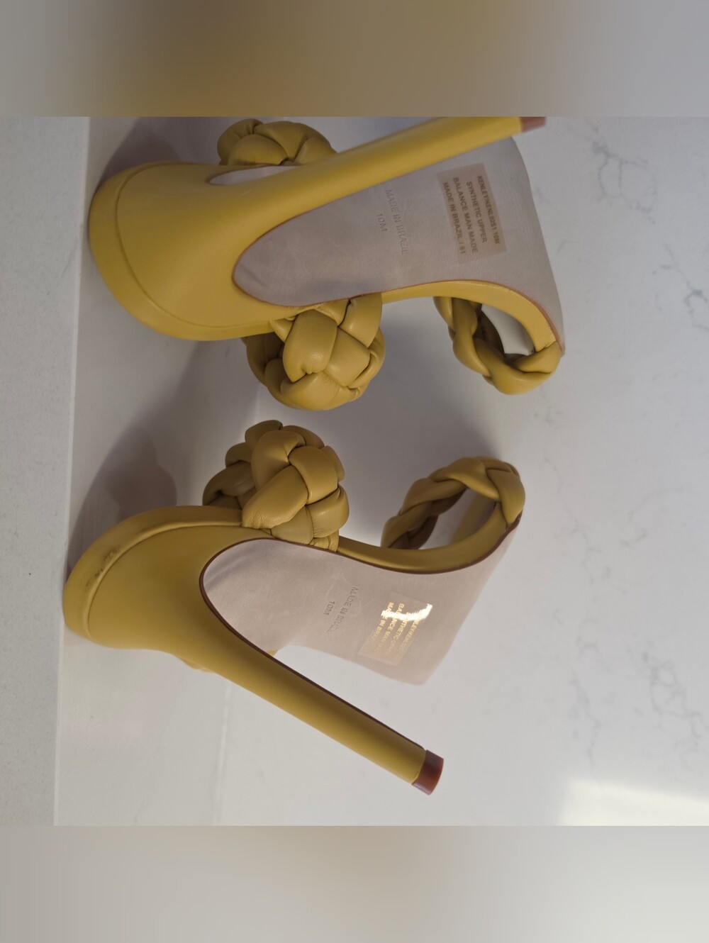 Steve Madden Kenley Citron Yellow Green Braided Strap Heels 10 - Picture 10 of 13